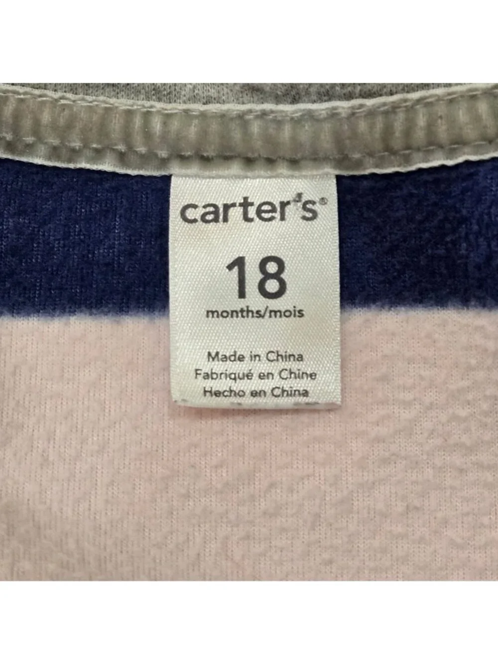 Carter's Girls Fleece Vest 18M Pink Navy Stripe Heart Full Zip Pockets